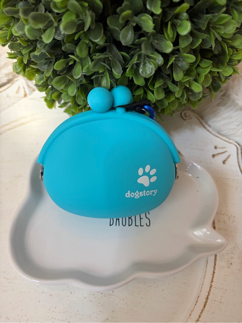 dogstory Turquoise Silicone on the go treat pouch  with Paw Logo